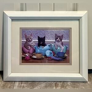 1990s kittens and teapots framed art picture